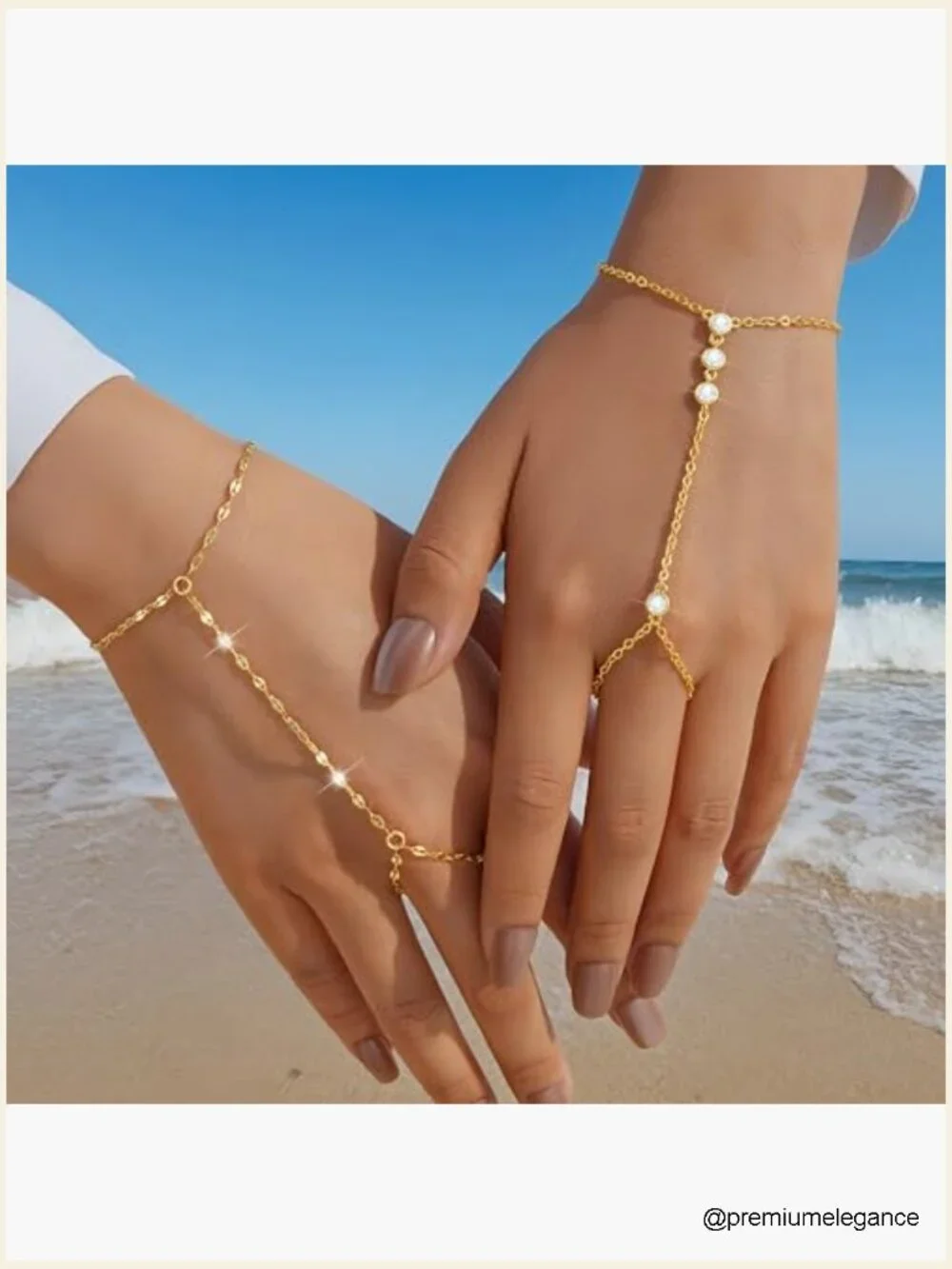 2 Pcs Gold Plated Cubic Zirconia Link Chain Bracelet Set with Adjustable